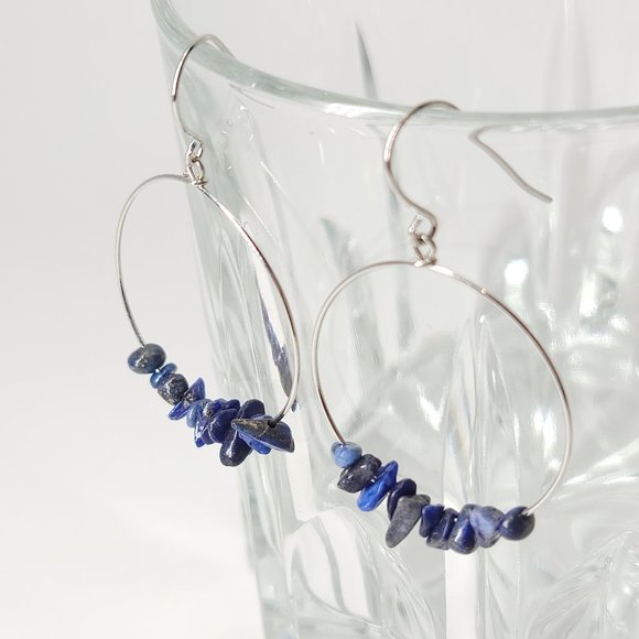 SueSue Jewelry - NEW Natural Stones Sterling Silver Hoop Earrings